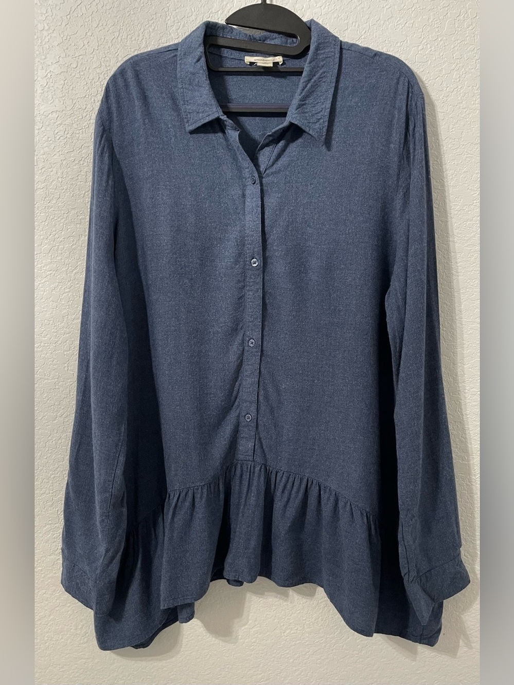 Westbound Navy Button-Front Peplum Blouse